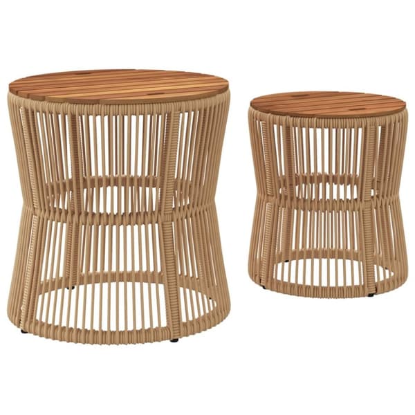 The Living Store Sivupöydät 2 kpl puinen pöytälevy beige polyrottinki - Ulkopöydät