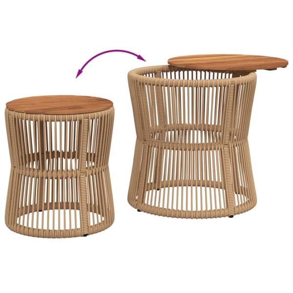 The Living Store Sivupöydät 2 kpl puinen pöytälevy beige polyrottinki -  Ulkopöydät