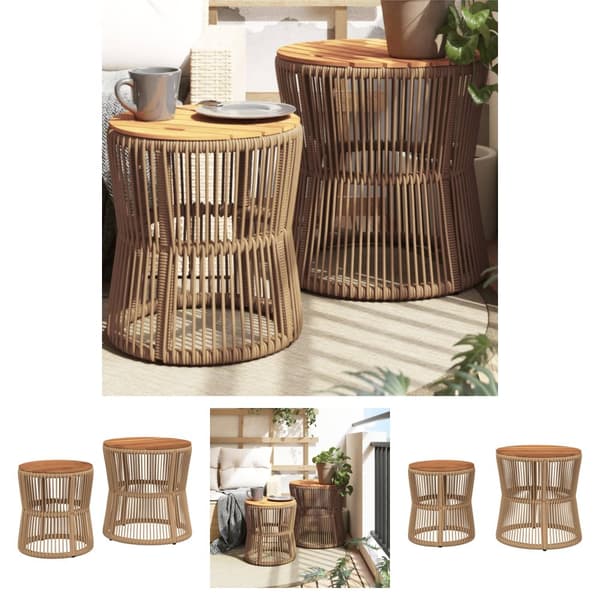 The Living Store Sivupöydät 2 kpl puinen pöytälevy beige polyrottinki - Ulkopöydät