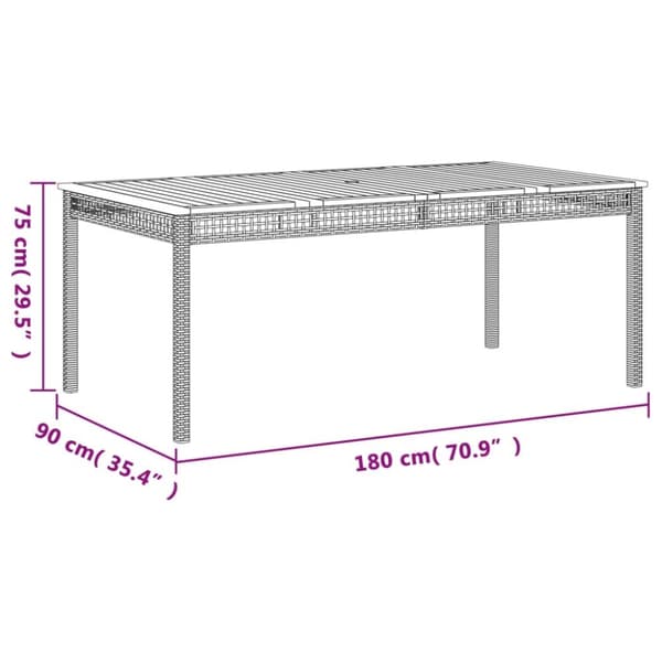 The Living Store havebord 180x90x75 cm polyrattan og akacietræ sort - Haveborde