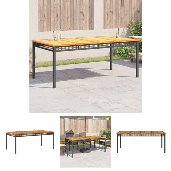 The Living Store havebord 180x90x75 cm polyrattan og akacietræ sort - Haveborde