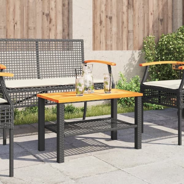 The Living Store havebord 70x38x42 cm polyrattan og akacietræ sort -  Haveborde
