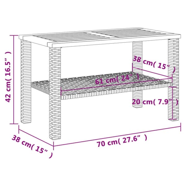 The Living Store havebord 70x38x42 cm polyrattan og akacietræ sort -  Haveborde