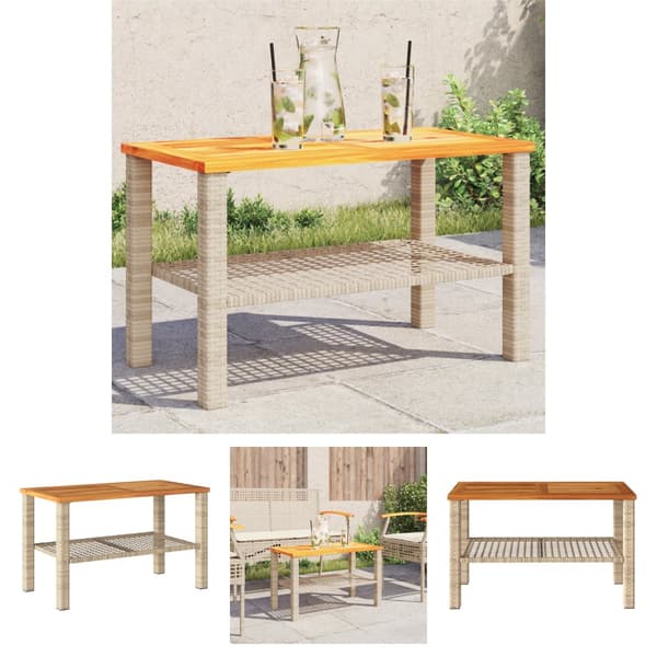 The Living Store havebord 70x38x42 cm polyrattan og akacietræ beige -  Haveborde