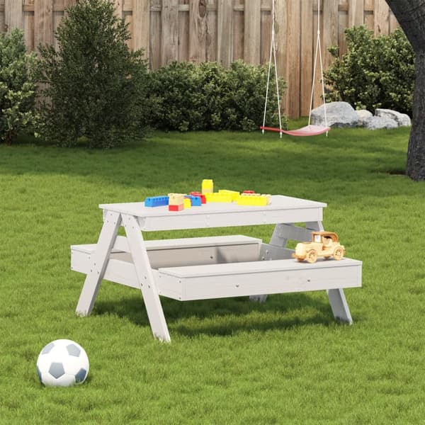 The Living Store Picknickbord för barn vit 88x97x52 cm massiv furu -  Utebord