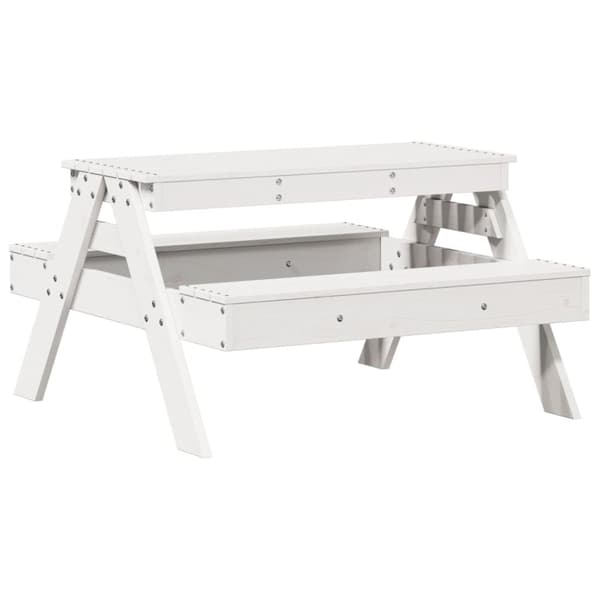 The Living Store Picknickbord för barn vit 88x97x52 cm massiv furu -  Utebord