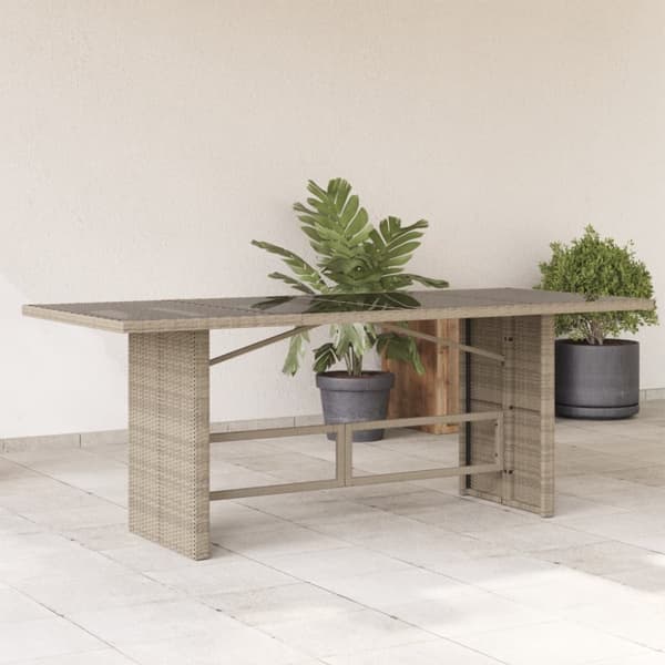 The Living Store havebord med glastop 190x80x74 cm polyrattan lysegrå -  Haveborde