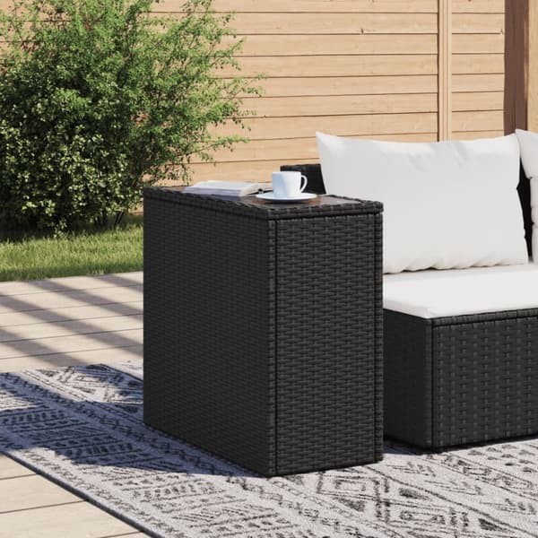 The Living Store havebord med glastop 58x27,5x55 cm polyrattan sort - Haveborde