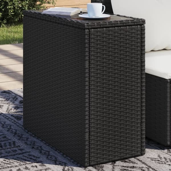 The Living Store havebord med glastop 58x27,5x55 cm polyrattan sort - Haveborde