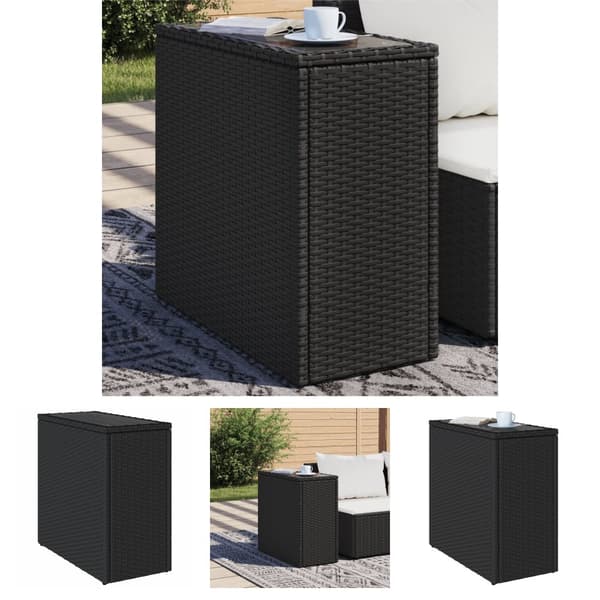 The Living Store havebord med glastop 58x27,5x55 cm polyrattan sort - Haveborde