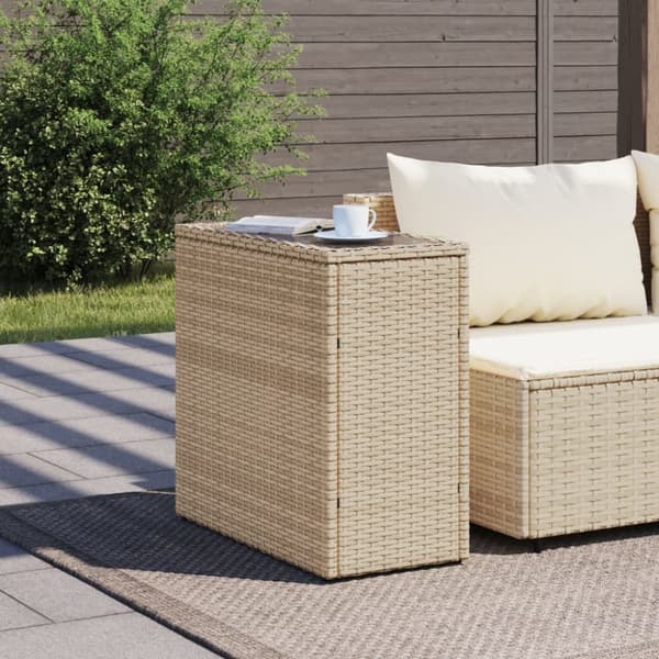 The Living Store havebord med glastop 58x27,5x55 cm polyrattan beige - Haveborde