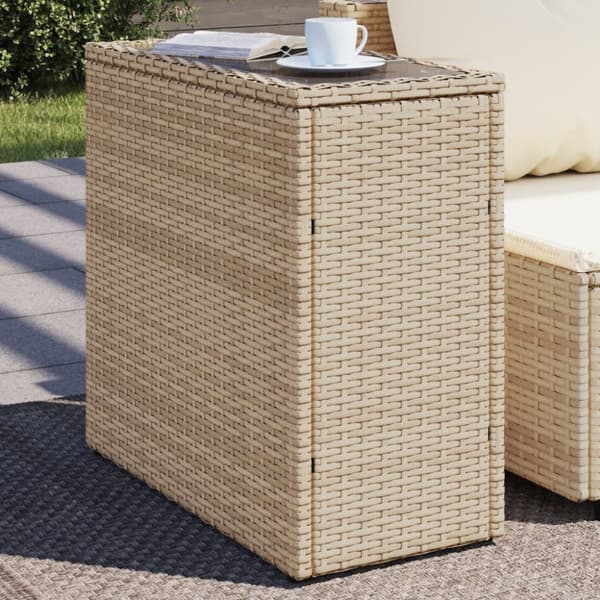 The Living Store havebord med glastop 58x27,5x55 cm polyrattan beige - Haveborde