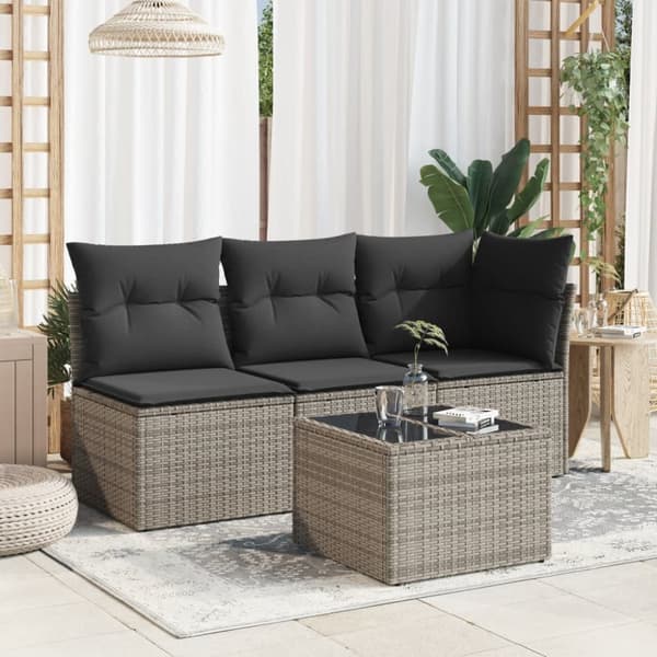 The Living Store havebord med glastop 55x55x37 cm polyrattan grå - Haveborde