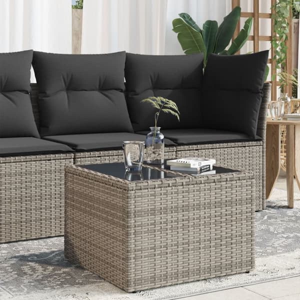 The Living Store havebord med glastop 55x55x37 cm polyrattan grå - Haveborde