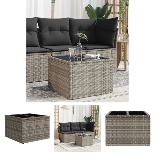 The Living Store havebord med glastop 55x55x37 cm polyrattan grå -  Haveborde