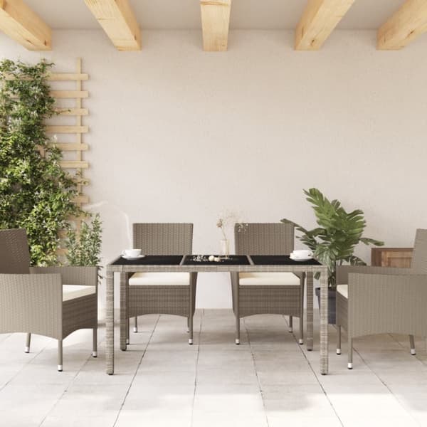 The Living Store havebord med glastop 150x90x75 cm polyrattan lysegrå - Haveborde
