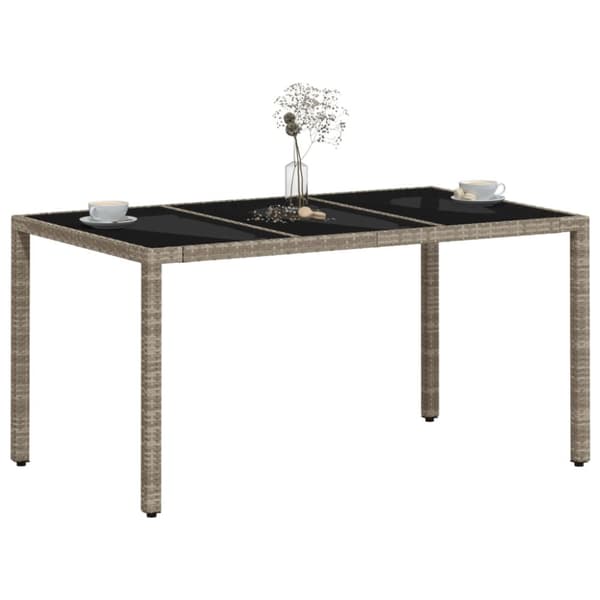 The Living Store havebord med glastop 150x90x75 cm polyrattan lysegrå - Haveborde