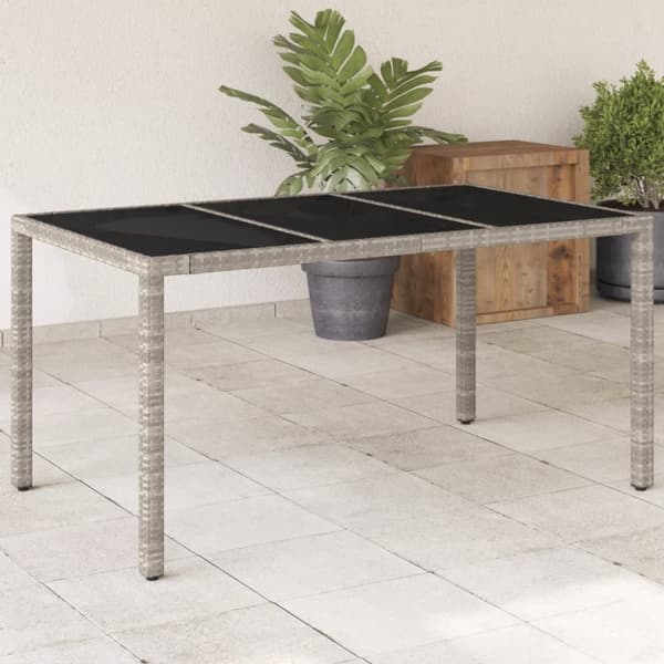The Living Store havebord med glastop 150x90x75 cm polyrattan lysegrå - Haveborde