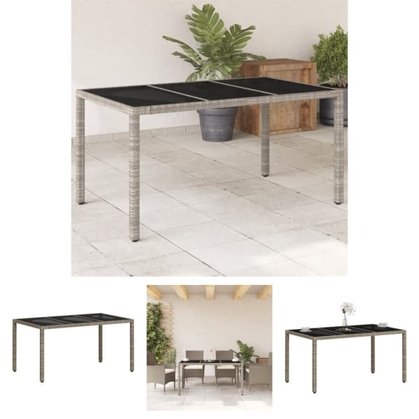The Living Store havebord med glastop 150x90x75 cm polyrattan lysegrå - Haveborde