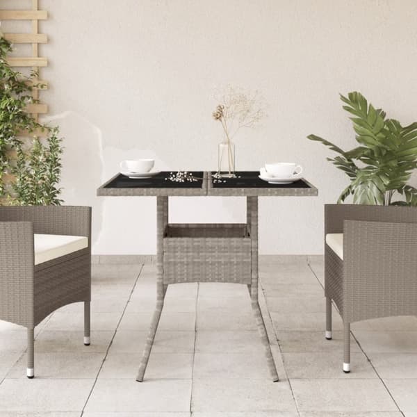 The Living Store havebord med glastop 80x80x75 cm polyrattan lysegrå - Haveborde
