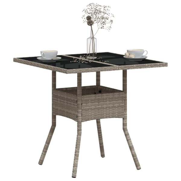 The Living Store havebord med glastop 80x80x75 cm polyrattan lysegrå - Haveborde