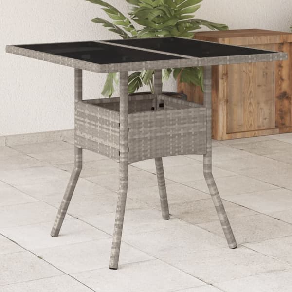 The Living Store havebord med glastop 80x80x75 cm polyrattan lysegrå -  Haveborde