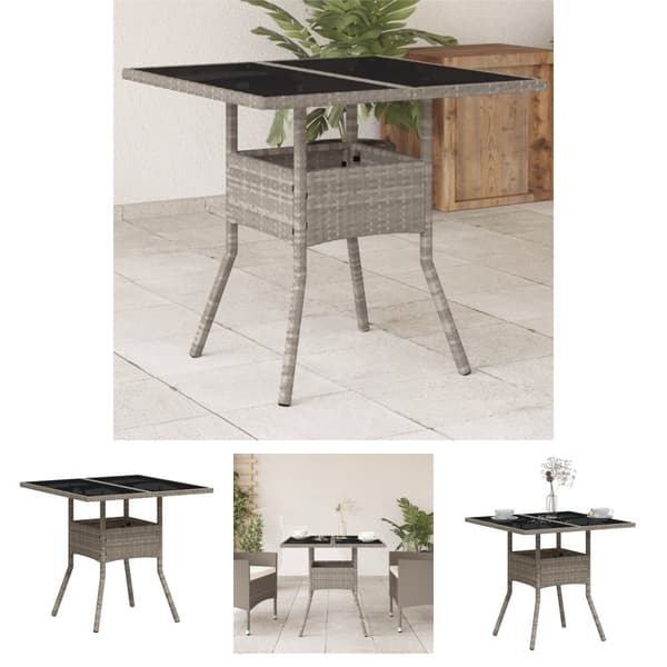 The Living Store havebord med glastop 80x80x75 cm polyrattan lysegrå - Haveborde