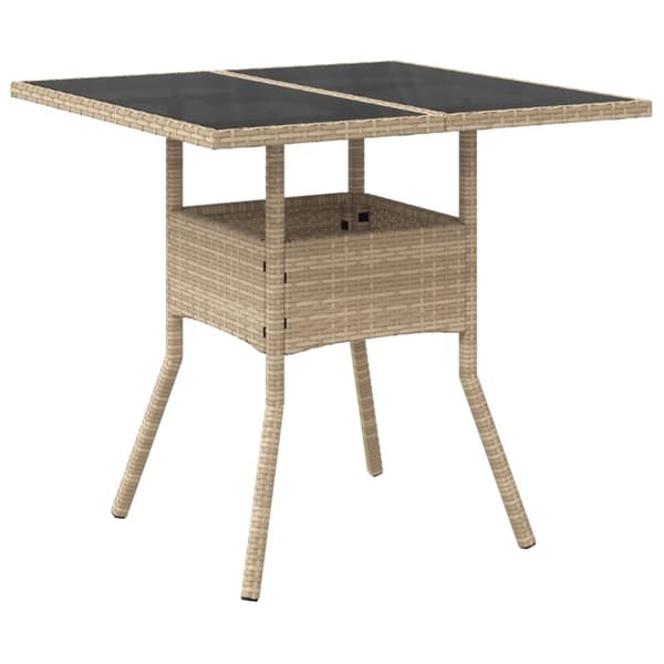 The Living Store Trädgårdsbord med glasskiva beige 80x80x75 cm konstrotting - Utebord