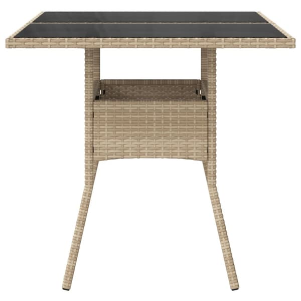 The Living Store Trädgårdsbord med glasskiva beige 80x80x75 cm konstrotting - Utebord