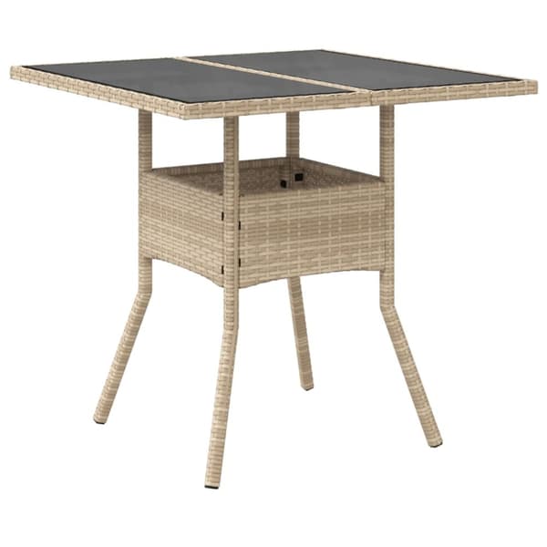 The Living Store Trädgårdsbord med glasskiva beige 80x80x75 cm konstrotting - Utebord