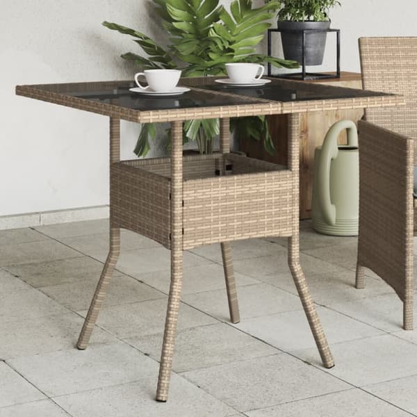 The Living Store Trädgårdsbord med glasskiva beige 80x80x75 cm konstrotting - Utebord