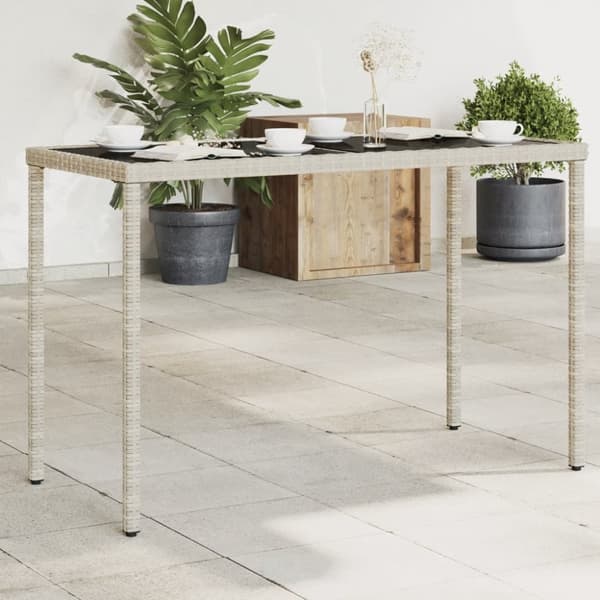 The Living Store havebord med glastop 115x54x74 cm polyrattan lysegrå - Haveborde