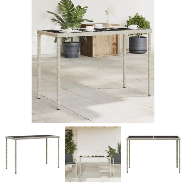 The Living Store havebord med glastop 115x54x74 cm polyrattan lysegrå - Haveborde