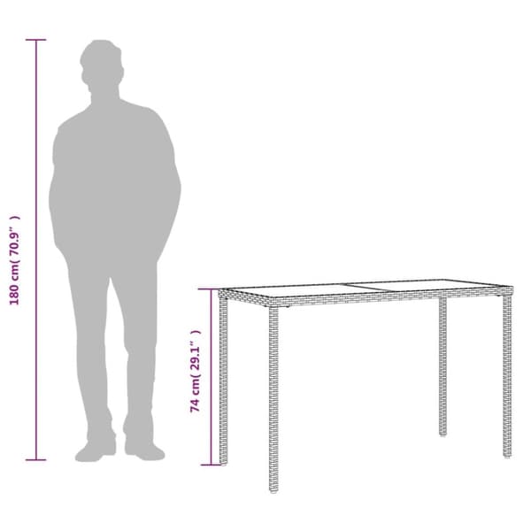 The Living Store havebord med glastop 115x54x74 cm polyrattan sort - Haveborde
