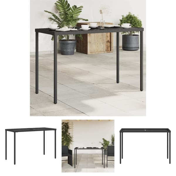 The Living Store havebord med glastop 115x54x74 cm polyrattan sort - Haveborde