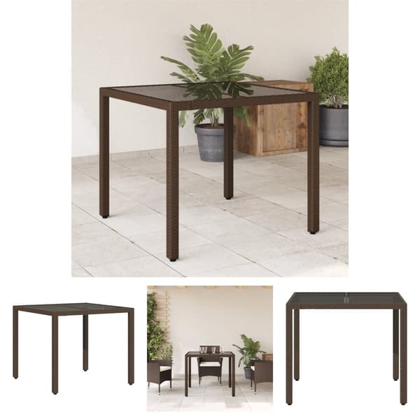 The Living Store havebord med glastop 90x90x75 cm polyrattan brun -  Haveborde