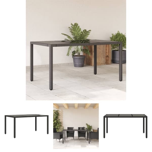 The Living Store Puutarhapöytä lasipöytälevy musta 150x90x75 cm polyrottinki -  Ulkopöydät