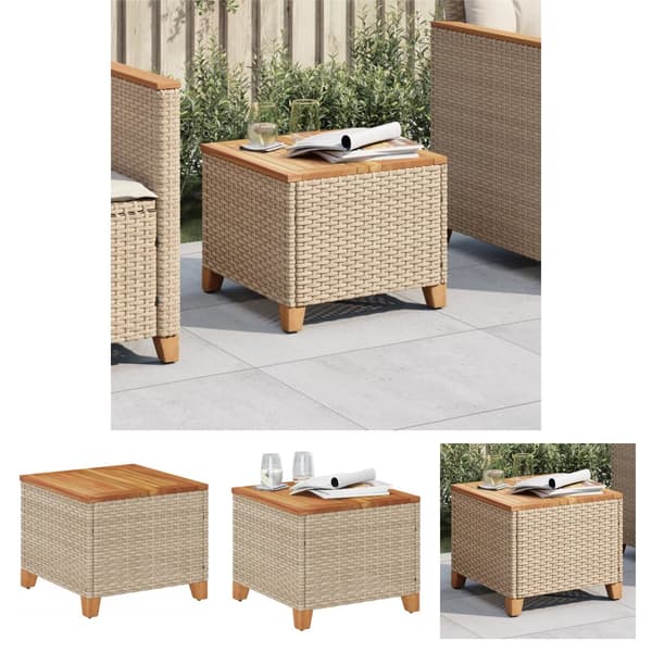 The Living Store havebord 45x45x37 cm polyrattan og akacietræ beige -  Haveborde