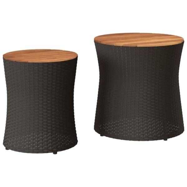 The Living Store haveborde 2 stk. med træplade polyrattan sort - Haveborde