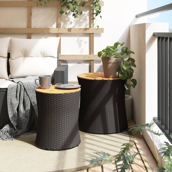 The Living Store haveborde 2 stk. med træplade polyrattan sort - Haveborde