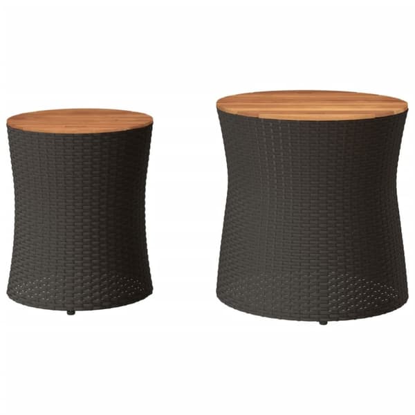 The Living Store haveborde 2 stk. med træplade polyrattan sort - Haveborde