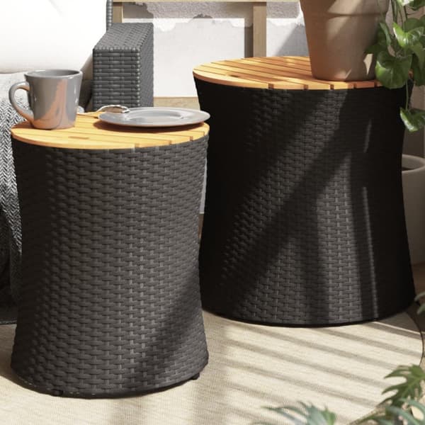 The Living Store haveborde 2 stk. med træplade polyrattan sort - Haveborde