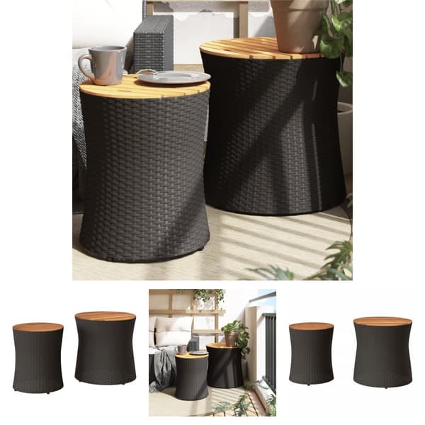 The Living Store haveborde 2 stk. med træplade polyrattan sort - Haveborde