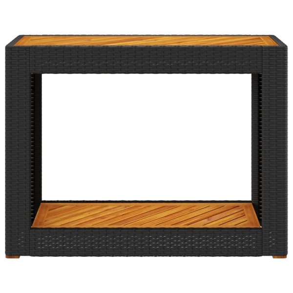 The Living Store Trädgårdsbord med träskiva svart 100x40x75 cm konstrotting - Utebord