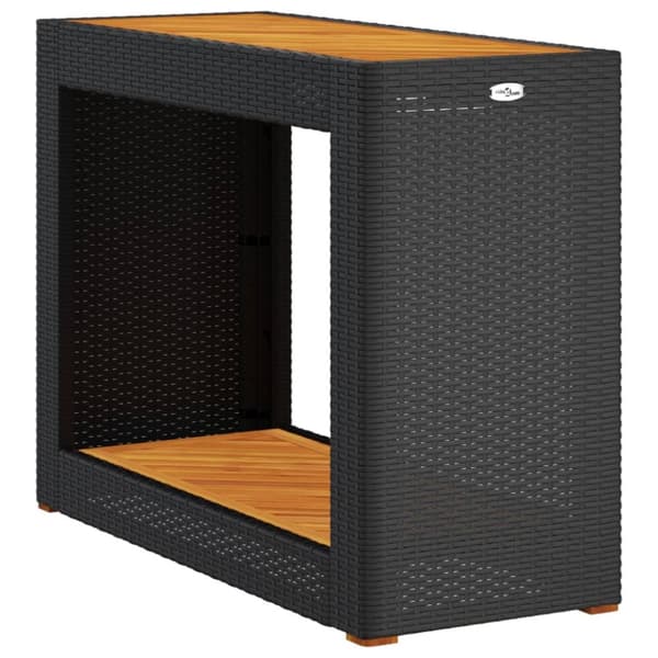 The Living Store Trädgårdsbord med träskiva svart 100x40x75 cm konstrotting - Utebord