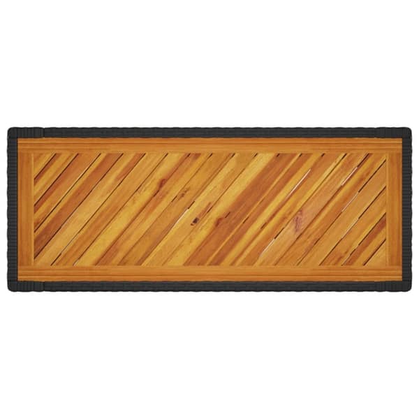 The Living Store Trädgårdsbord med träskiva svart 100x40x75 cm konstrotting - Utebord