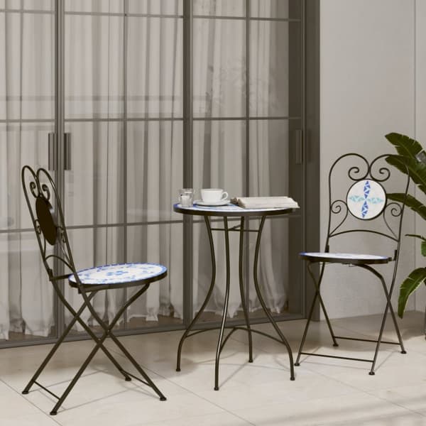 The Living Store bistrobord med mosaikdesign Ø50x70 cm keramisk blå og hvid -  Haveborde