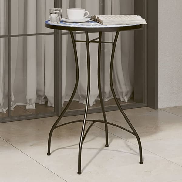 The Living Store bistrobord med mosaikdesign Ø50x70 cm keramisk blå og hvid -  Haveborde