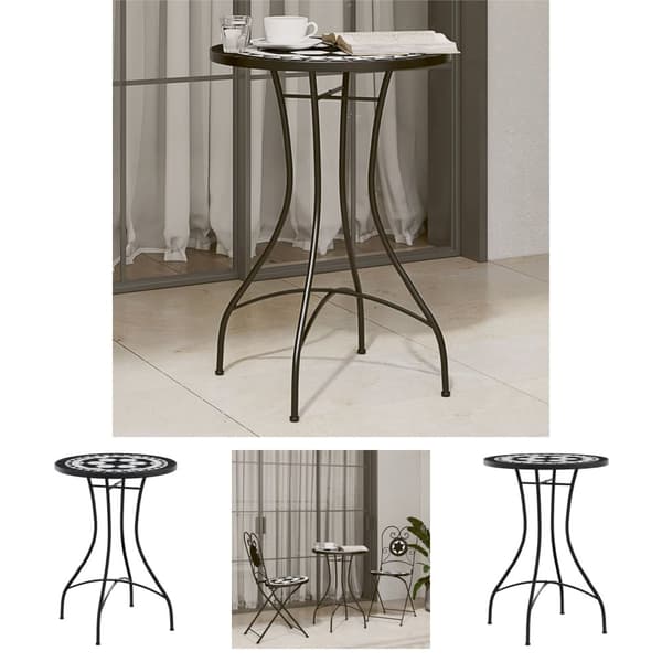 The Living Store bistrobord med mosaikdesign Ø50x70 cm keramisk sort og hvid -  Haveborde