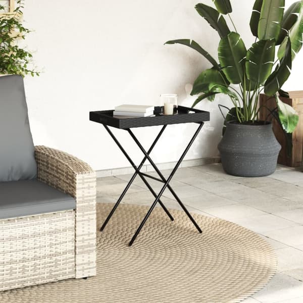 The Living Store Hopfällbart brickbord svart 65x40x75 cm konstrotting -  Utebord